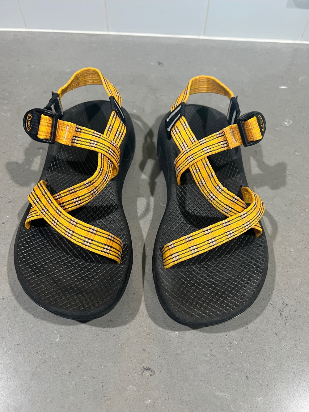 Chaco Women's Sandals Black Footbed with Yellow Straps